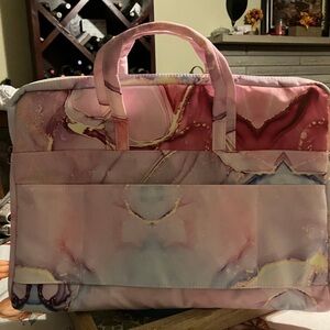 Zrelia Pink Marble Laptop Bag Tote | Padded Work Briefcase 15.6”